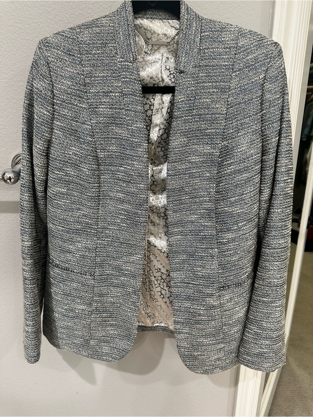 Elie Tahari Gray-Blue Tweed Open-Front Blazer